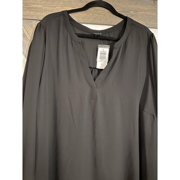Torrid Top Women's 5X Deep Black Georgette Puff Sleeve Peasant Witchy Boho Flowy - Picture 2 of 5